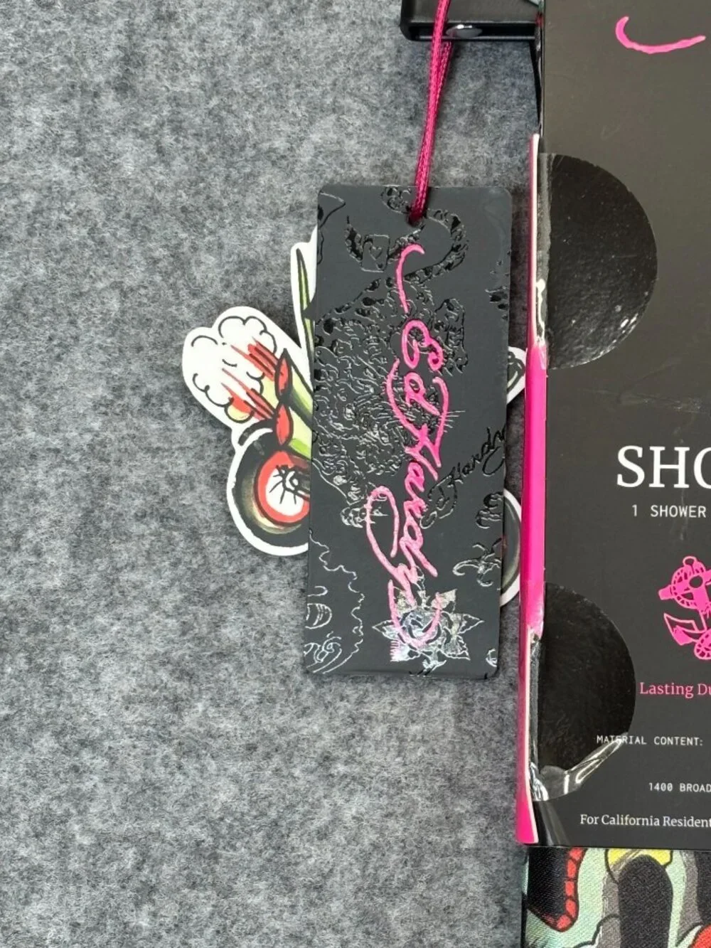 Ed Hardy Shower Curtain Black Satin Printed Skulls Hearts Love Kills Slowly